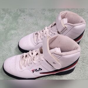 Fila White High-Top Sneakers. Hook n Loop Fastener /Laces. Mens Size 10½